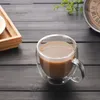 Double-layer Coffee Cup Heat Resistant with Handle Coffee Cup High Borosilicate Transparent Innovative Flower Receptacle Cup