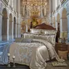 Sliver Golden Luxury Satin Satin Jacquard Sets Sets Haftery Zestaw łóżka Double Queen King Size Cover Arkusz złoża poduszka 2237447