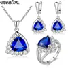 Vecalon 4 Kleuren Sieraden Sets CZ Diamond 925 Sterling Zilveren Ketting Oorbellen Ring Sieraden Set voor Dames Geboortesteen Gift Ring Maat 6-9