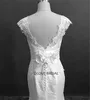 Real Po Short Sleeves Backless Satin Sexy Mermaid Wedding Dresses Boat Neck Slim Waist Lace Appliques Flower Bride Dress Vestid3206196