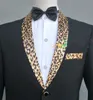Jacka byxor binds svart vit leopard krage manlig kostym värd prom formella scen kostymer mäns sångare kör prestanda tyg318h