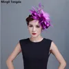 Mingli Tengda Eleganckie fascynatorzy Ślub Czarne Czapki Pościel Pióro Pióro Wesele Kapelusz Kobiety Akcesoria do włosów Stylowe dla Wesele Bridal Hats