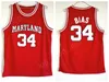 Kolej 34 Len Bias Forma Erkek Basketbol Üniversitesi 1985 Maryland Terps Forma Takımı Kırmızı Sarı Beyaz Uzak Spor Nefes Alabilir