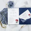 convite do cartão de casamento com cartões de RSVP envelopes estilo de bolso dobrável azul marinho elegante convites universais