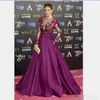 Zuhair Murad Burgundy Long Evening Dresses Beads Sheer Neck Long Sleeves Illusion Bodice Sequins Runaway Red Carpet Formal Prom Party Gowns