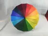 C Hook Rainbow Umbrella Long Handle 16K Straight Windproof Colorful Pongee Umbrella Women Men Sunny Rainy Umbrella HH7-1116