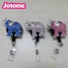 Fashion Key Rings Pink Blue Crystal Rhinestone Animal Elephant Retractable ID Name Tag Badge Reel Clip