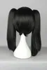 Black Straight Medium Pigtail Ponytail Dames Cosplay Anime Hair Pruik Pruiken