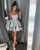White Champagne Red Short Homecoming Dresses Spaghetti Straps Lace Appliques Tiered Ruffles Satin Prom Dresses Graduation Free Shipping