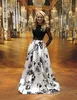 Black Two Pieces Graduation Evening Dresses Lace Long Sleeve Crop Top Prom Gowns 2 Piece Celebrity Dresses Long Floor Length311Z