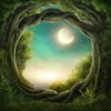 Jungle Party Fairy Tale Backdrop Photography Forest Tree Trunk Arched Door Green Grass Night Moon Stars Wedding Photo Booth Background