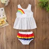 Kinderkleidung, schwarzes Punktmuster, Mädchen-Kleidungsset, modisches Baby-Mädchen-Regenbogen-ärmelloses Oberteil, Minikleid + Shorts, 2-teiliges Kleinkind-Mädchen-Outfit