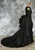 Vestido de bullicio victoriano gótico con cuentas de tafetán con tren Baile de vampiros Mascarada Vestido de novia negro de Halloween Steampunk Goth Siglo XIX