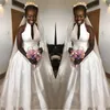 Enkel Satin Bröllopsklänningar 2018-2019 Vår sommar halter En Linje Brudklänningar Sydafrikansk golvlängd Bröllop Vestidos Anpassad
