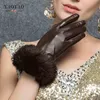 YY8882冬の毛皮の本革手袋の女性フェミニノの本物のシープスキン指ブラック/茶色のモーターサイクリングミトンガントマザー