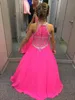 2019 Fuksja Little Girls Pagews Suknie Zroszony Kryształy Linii Halter Neck Kids Toddler Flower Prom Party Suknie na wesela BA7601