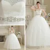 In stock Luxury Crystals Sleeveless Sweetheart Appliques Strapless Ball Gowns Wedding Dresses Waist Rhinestones Lace-up Back Wedding Gown
