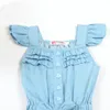 2018 été filles combinaison enfants vêtements Denim couleur volants arc combinaisons à manches courtes simple boutonnage boutons enfants vêtements