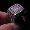 Fantastiskt märke Desgin Luxury Jewelry 925 Sterling Silver Gold Filled Pave Full White Sapphire CZ Diamond Men Wedding Finger Band R298C