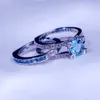 Choucong Women Wedding Bridal Set Ring Sky Blue 5A Zircon CZ 925 Sterling Silver Birthstone Engagement Band Rings for Women Men222L