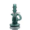 Fashion Green Recycler Glass Bong Percolater Small Bong Smooth Bubblers Rig Water Pipe 14mm Joint Glass Bong Free Shipping