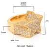 Men's Fashion Copper Gold Color Plated Ring Exaggerate High Quality Iced Out Cz Stone Star Shape Ring Jewelry