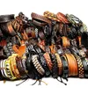 Unisex corda moda pulseira jóias 30 pçs / lote pulseiras de couro vintage para homens mulheres punk acessórios pulseira embrulhar presente