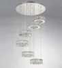 Samtida Led Crystal Pendant Lamp Helix Ringar ljuskrona belysning med 6 kristaller cirkulär för vardagsrum trappor