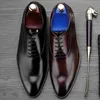 British Designer Pointed Toe Breathable Man Formal Dress Shoes Genuine Leather Handmade Carved Men's Wedding Party Oxfords