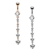 Mode roestvrij staal zirkoon lange dangle ronde strass navel buik ring knop bar barbell ringen piercing reverse sieraden