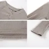 Sexy Basic Gray Tops V-hals Cleaving T-shirt Dames Gebreide Tees Lange Mouw Tuniek Tops T-shirts Kleding Dames Spring NIEUW