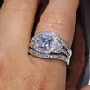 Storlek 5-11 smycken Pave Setting Princess Cut 14kt White Gold Filled GF Simulated Diamond Topaz 3 In 1 Women Wedding Engagement Ring362G