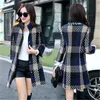 2016 Fashion Slim And Long Sections Winter Coat Women Plaid Three Quarter Sleeve Winter Woolen Jacket For Women Wool Coat ZY992