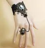 hot new Vintage gothic black lace pirate skull hand ornaments with ring integrated chain fashion classic elegant