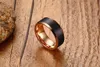 8mm Mens Anel de Casamento De Tungstênio Dois Tons Preto Rosa Ouro Banda de Noivado Escovado Tamanho 7-12