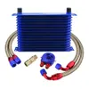 UNIVERSAL 15 ROWS OIL COOLER KIT + OIL FILTER SANDWICH ADAPTER + STAINLESS STEEL BRAIDED OIL HOSE WITH PQY STICKER+BOX