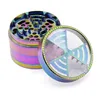 Diameter 63MM Four Layers Zinc Alloy rainbow color Ice Blue Signal Teeth Transparent Cover Colorful Hood Tobacco Crusher Herb Grin5915609