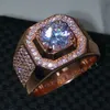 Choucong Anillo de oro rosa Corte redondo 3ct Piedra Diamante 925 Anillo de compromiso de boda de plata esterlina para hombres