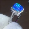 Anello fatto a mano per gli amanti dell'anniversario Blue Opal Cz White Gold Filled Party fedi nuziali per le donne Regalo di gioielli da uomo