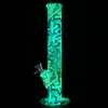 glow in the dark 14 straight silicone water pipe glass bong silicon bongs with glasses bowls shisha for dry herb