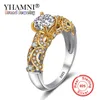 Yhamni Fine Jewelry 100% Original Pure 925 Sterling Silver Ring Gold Color Sona CZ Diamentowe Obrączki Ślubne dla kobiet JZ243