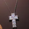 2018 Nieuwe Collectie Top Selling Luxe Sieraden 925 Sterling Silver Six Princess Cut 5A Cuubic Zirconia Cross Hanger Collier voor vrouwen