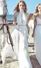 2018 A Line Boho Wedding Dresses Halter Floor Length Chiffon Applique Illusion Elegant Bohemian Bridal Dress Cheap Wedding Gowns Plus Size