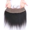 Kinky Straight Virgin Brasilian Human Hair Weaves With Ful Frontals Italienska Grov Yaki 13x4 Lace Frontal Closure med 3 buntar