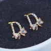 European Brand Zircon Letter D Stud Earrings Fashion Gold Plated Bowknot Earrings Women Chamrs Jewlery Fine Accessories 2024 gift