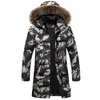 ABOORUN Winter Mens Camou Longline Parkas Faux Fur Thick Hooded Jackets Male Fashion Warm Coat x1131