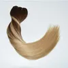 Ombre Human Hair Clip in Remi Hair Extensions Color Medium Brown to Ash Blonde #4 Fading to #18 Silky Straight 14"-24" 120g