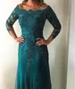 Turquoise Mother of the Bride Dress Long Sleeve Off Shoulder Beadings Lace Mermaid Wedding Guest Dress Party Gowns Special Occasio3853432