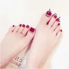 24pcsSet Pretty Summer Toes False Nails Rhinestone Predesign Full Cover Red Foot Artificial Fake Nails with Glue Nail Beauty7208936