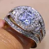 Maat 5-11 Sieraden PAVE Setting Instelling Princess Cut 14KT Wit goud gevulde GF Simulated Diamond Topaz 3 In 1 Women Wedding Engagement Ring319b